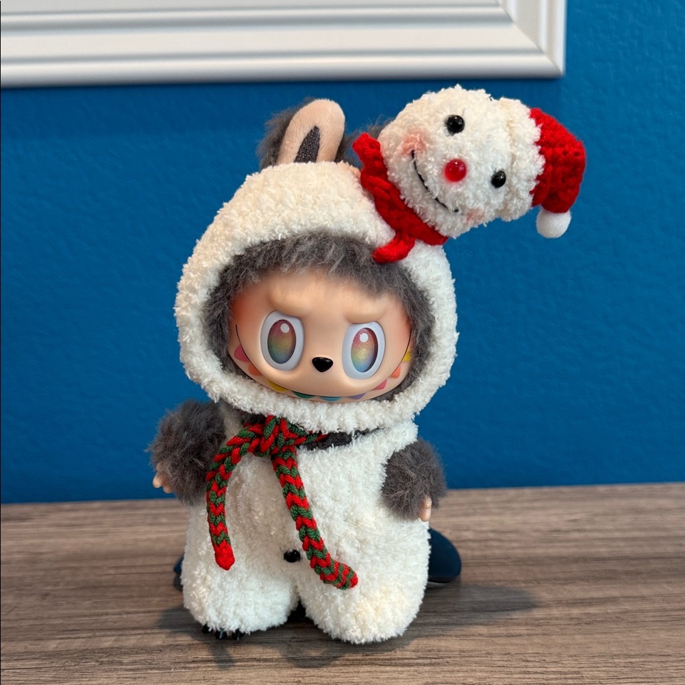Cute Snowman Labubu outfit with scarf and Hood